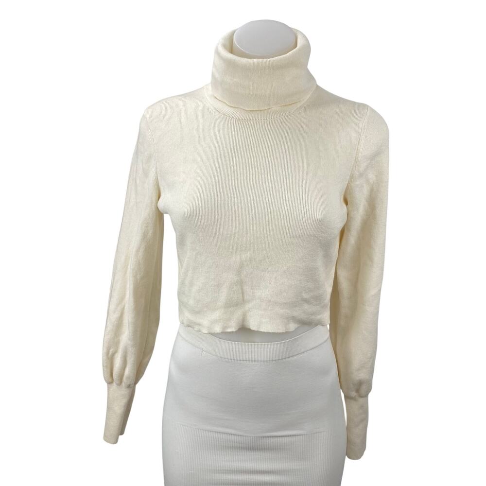 Aritzia Wilfred Cream Wool Turtleneck Knit Long Sleeve Cropped Sweater Top XXS